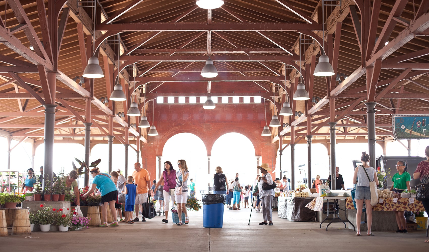 the wooden structure of the Detroit Farmers Market